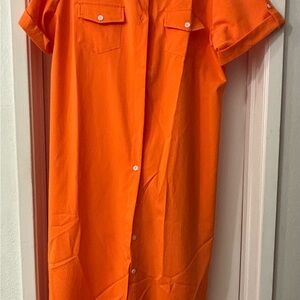 NEW WITHOUT TAGS - Bright Orange Button-Up Maxi Shirt Dress